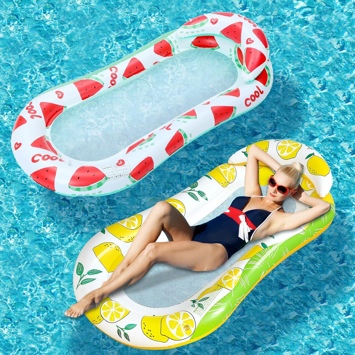 Inflatable Water Hammock Pool Hammock with Headboard Bath Hammock Water Air Mattress with Net for Children Adults for Summer Pool Beach