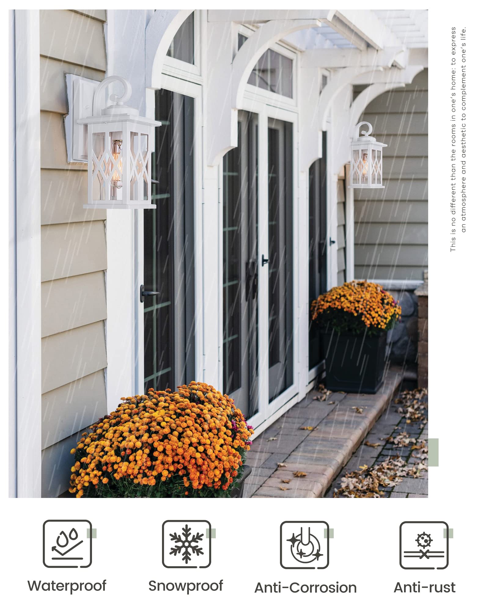 FEMILA Outdoor Wall Lights, 2 Pack White Porch Lights, Waterproof Outdoor Wall Sconce, Anti-Rust Matte White Finish with Clear Glass Shade, Wall Lantern for, Patio, Garage, Doorway, 4FD66B-2PK WH