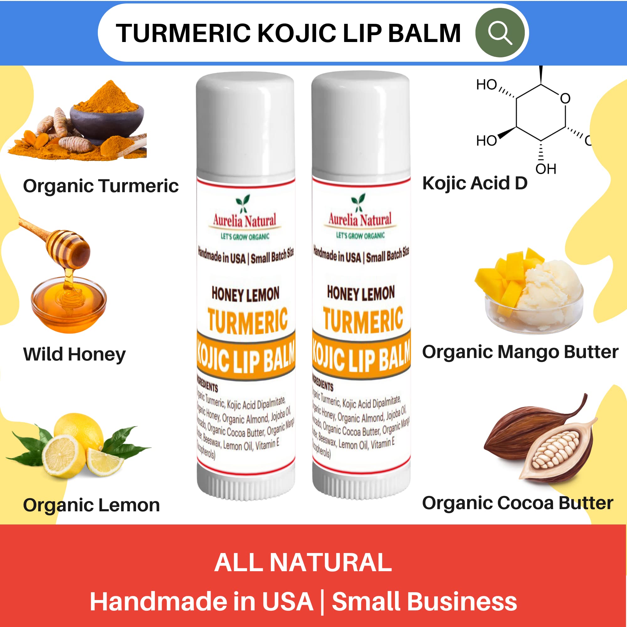 Turmeric Kojic Lip Balm - Qty 2