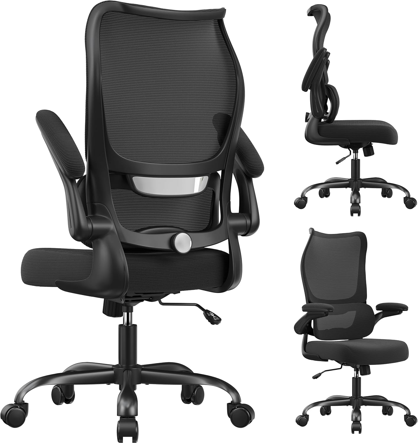Product image of Office Chair Ergonomic Desk Chair - Comfy Mesh High Back Office Chair with Lumbar Support Wheel Home Desk Office Chairs Flip up Armrest Executive Rolling Swivel Task Computer Chair Black Silver