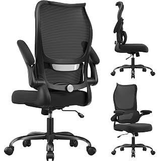 Office Chair Ergonomic Desk Chair - Comfy Mesh High Back Office Chair with Lumbar Support Wheel Home Desk Office Chairs Flip up Armrest Executive Rolling Swivel Task Computer Chair Black Silver - Amazon product rated Grade A