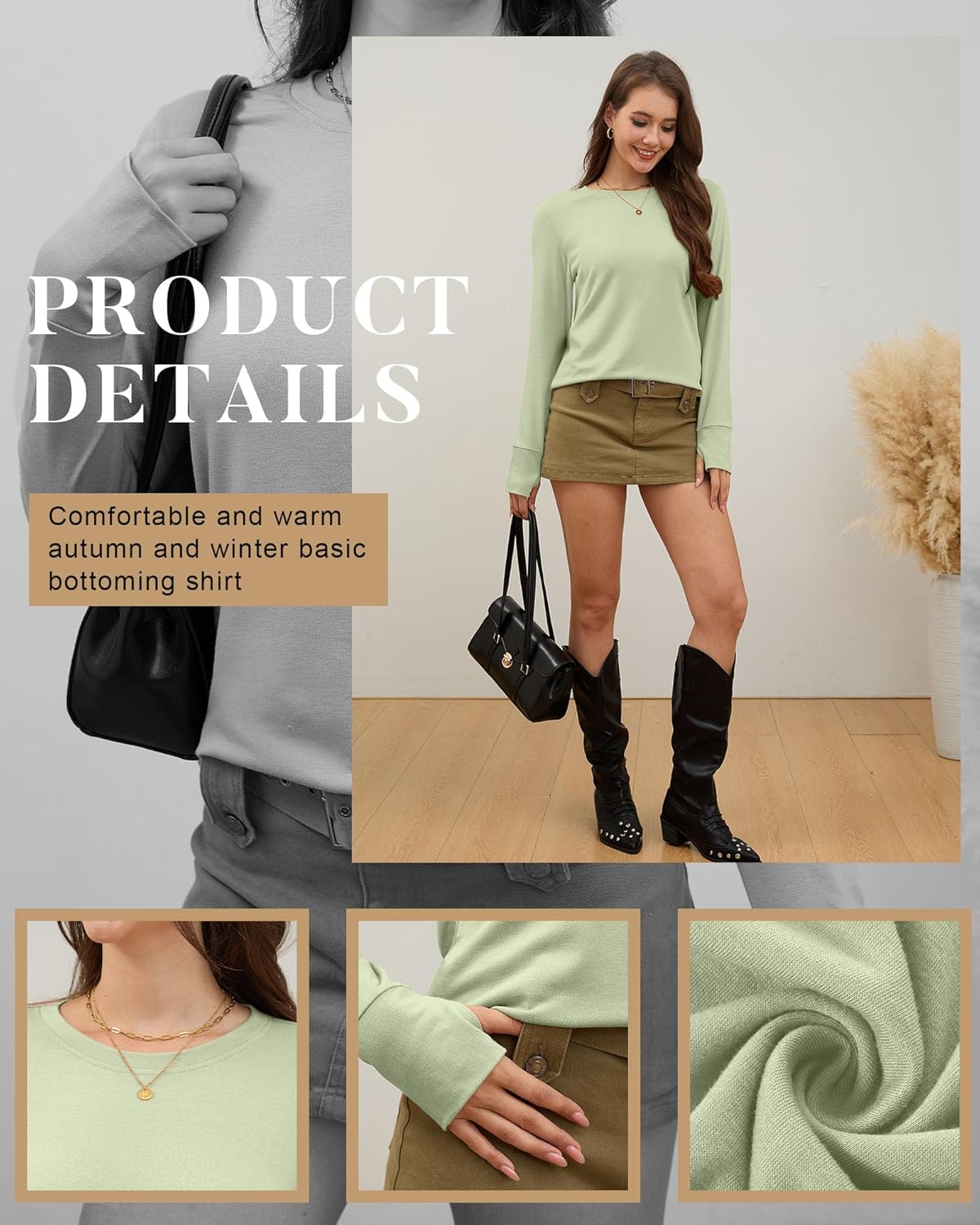 Neer 4 Pack Women's Long Sleeve Shirts with Thumb Holes, Crew Neck Loose Tops Tunic Cotton Blend Casual Y2k Fall Tees - Image 4