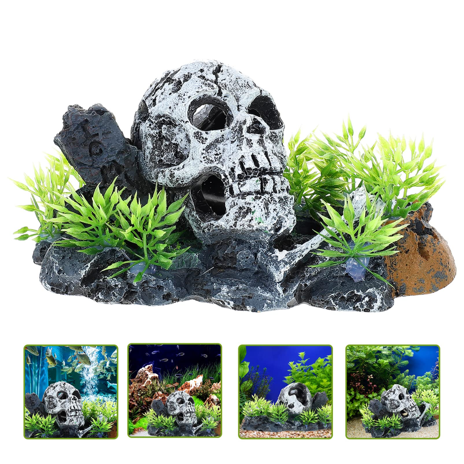 YARNOW 3 Pièces Ornements De Résine D'aquarium Vide Décor sous-Marin Décoration De Crâne D'aquarium Poisson Couvercle De Mousse Cachette Pierre à Air