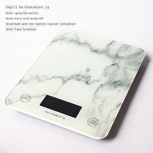 Miniatura 4 de Trp Digital Kitchen - Báscula de pesaje precisa de alimentos, 0.04 oz, 11.0 lbs11 libras, acabado de mármol, acero inoxidable y vidrio templado,