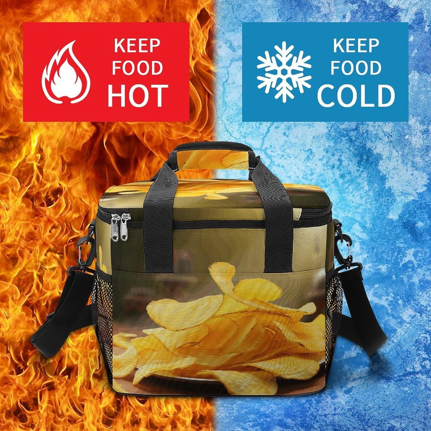 Potato Chips Cooler Bag Portable Insulated Lunch Bags Leakproof Ice Chest Large Capacity Soft Cooler Tote for Picnic Camping Work Travel Keep Food Drinks Fresh 22.5L