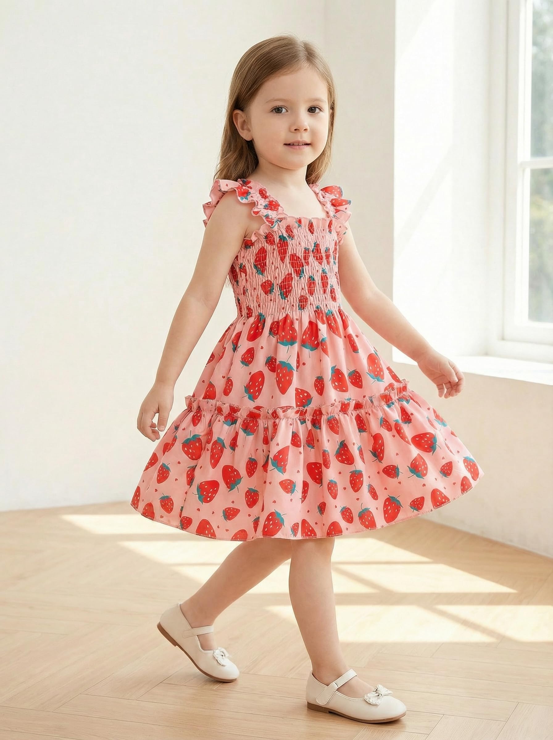 RETSUGO Vestiti per bambine con maniche svolazzanti, casual, per feste di compleanno, per bambini, prendisole estivo da 1 a 8 anni