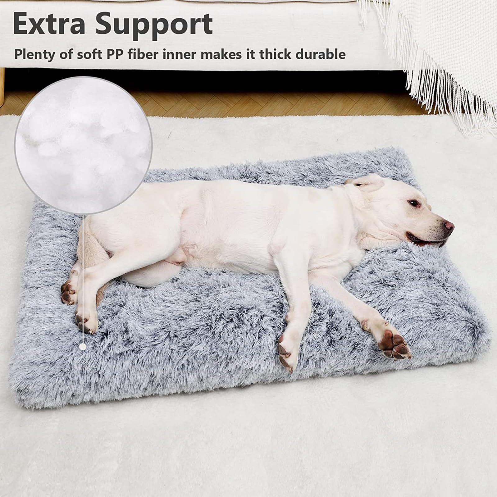 PUIOKA Letto per cani, Letto per cani medio-grande, Letto per cani piccolo, Letto tranquillo, Tappetino per cani a pelo lungo morbido e confortevole, Letto a gabbia per cani lavabile