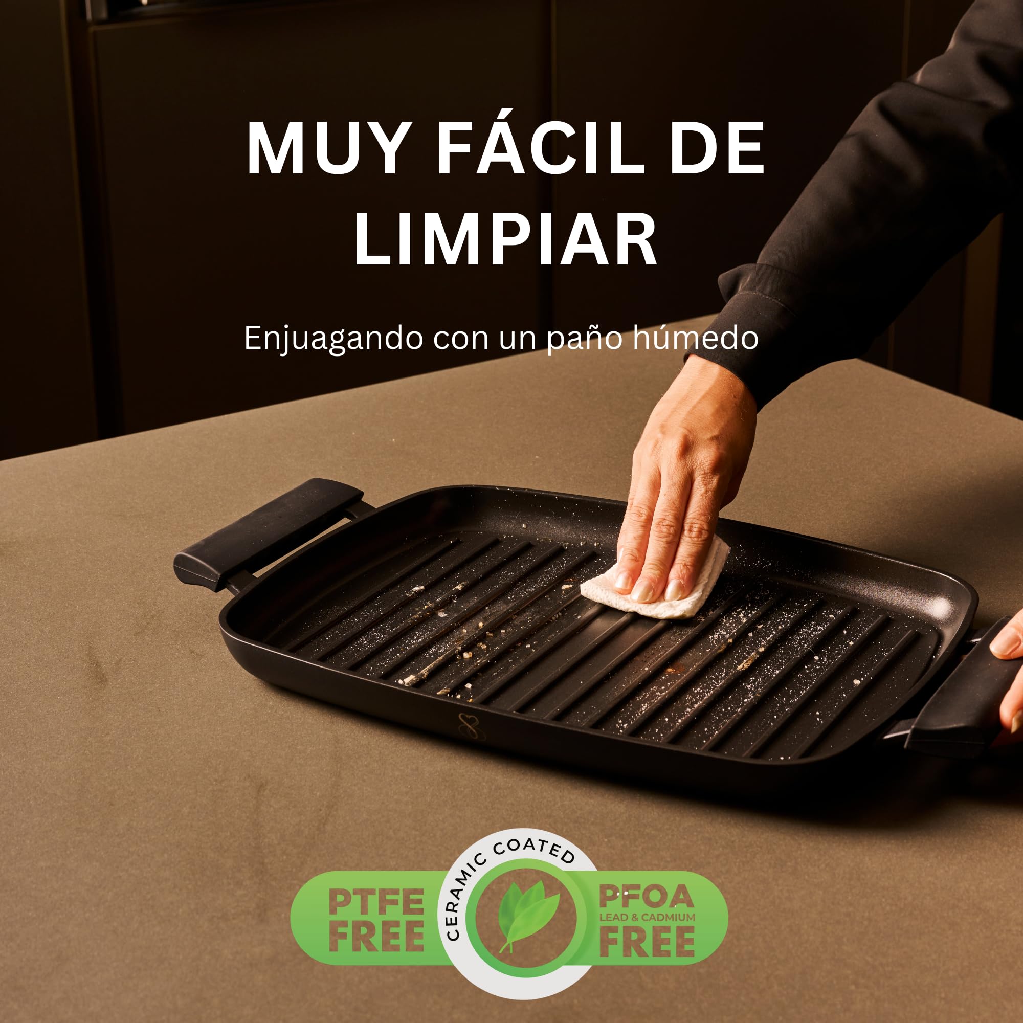 Stone&Stone Plancha Grill Inducción Rectangular 47 cm con Pinza, Plancha BBQ Antiadherente con Revestimiento Cerámico Alemán, Base de Acero Completo, Apta para Gas y Horno, Sin PFAS, PFOA ni PTFE