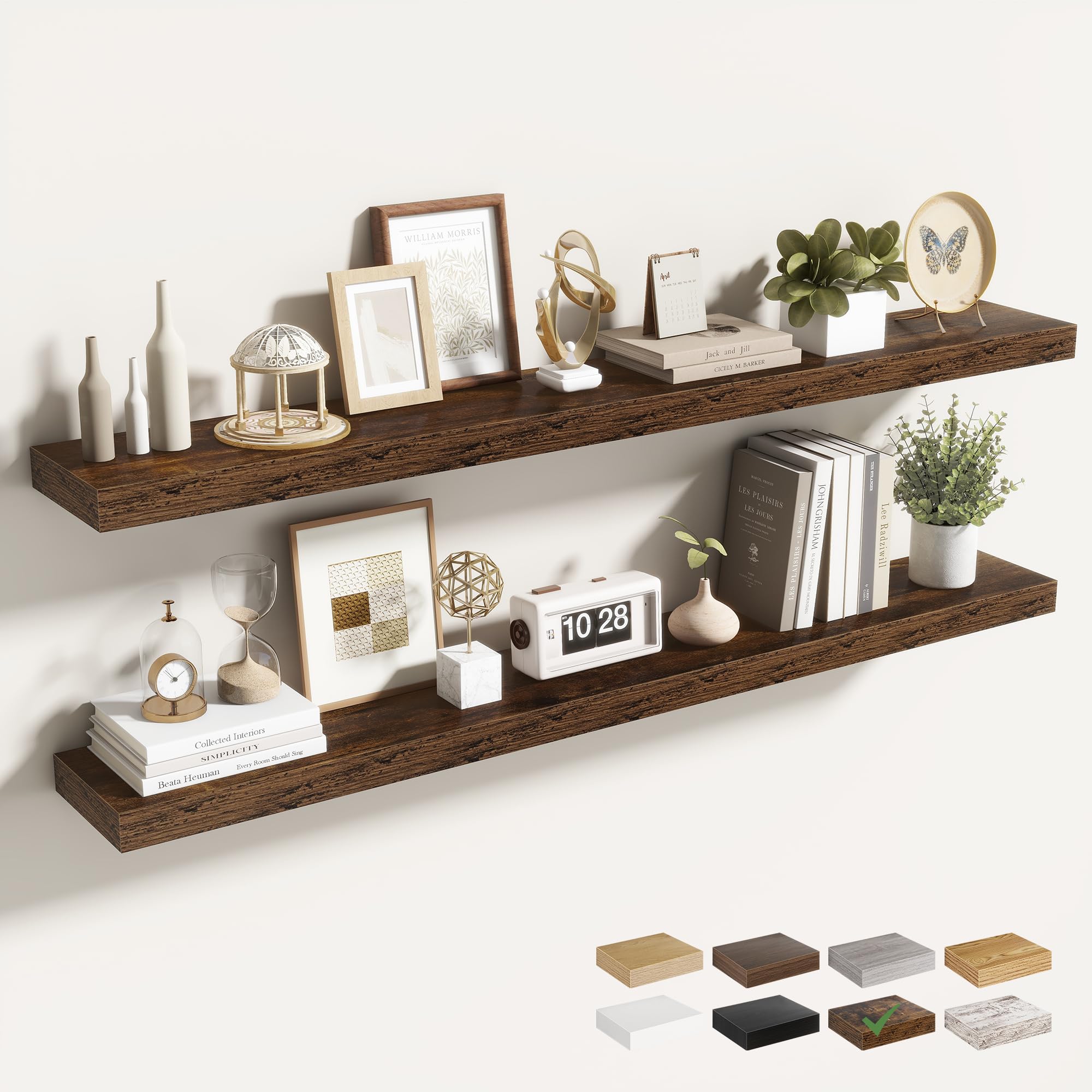 Photo 1 of Acovy 48 Inch Floating Shelves for Wall 2 Pack, 48" Wall Shelves for Books, Storage, Decor, Wall Mounted Floating Shelf with Invisible Brackets for Kitchen, Living Room, Brown