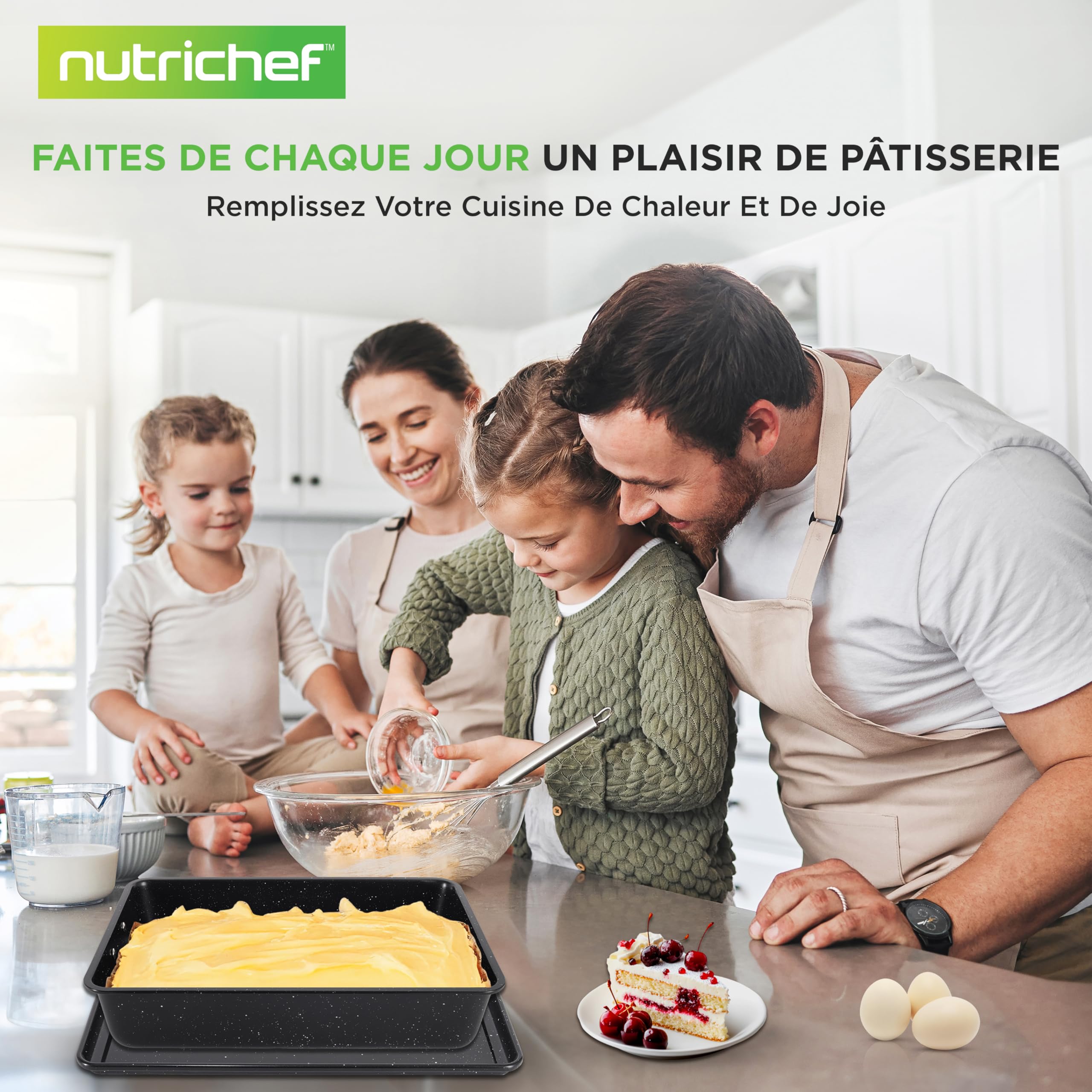 NutriChef Ensemble de Moules à Pâtisserie Empilables 8 Pièces,Plaque de Cuisson, Moule à Muffins, Rond, à Cake, Carré & Profond, Acier au Carbone Antiadhésif Haute Qualité, Four ≤230 °C, Marbre Noir