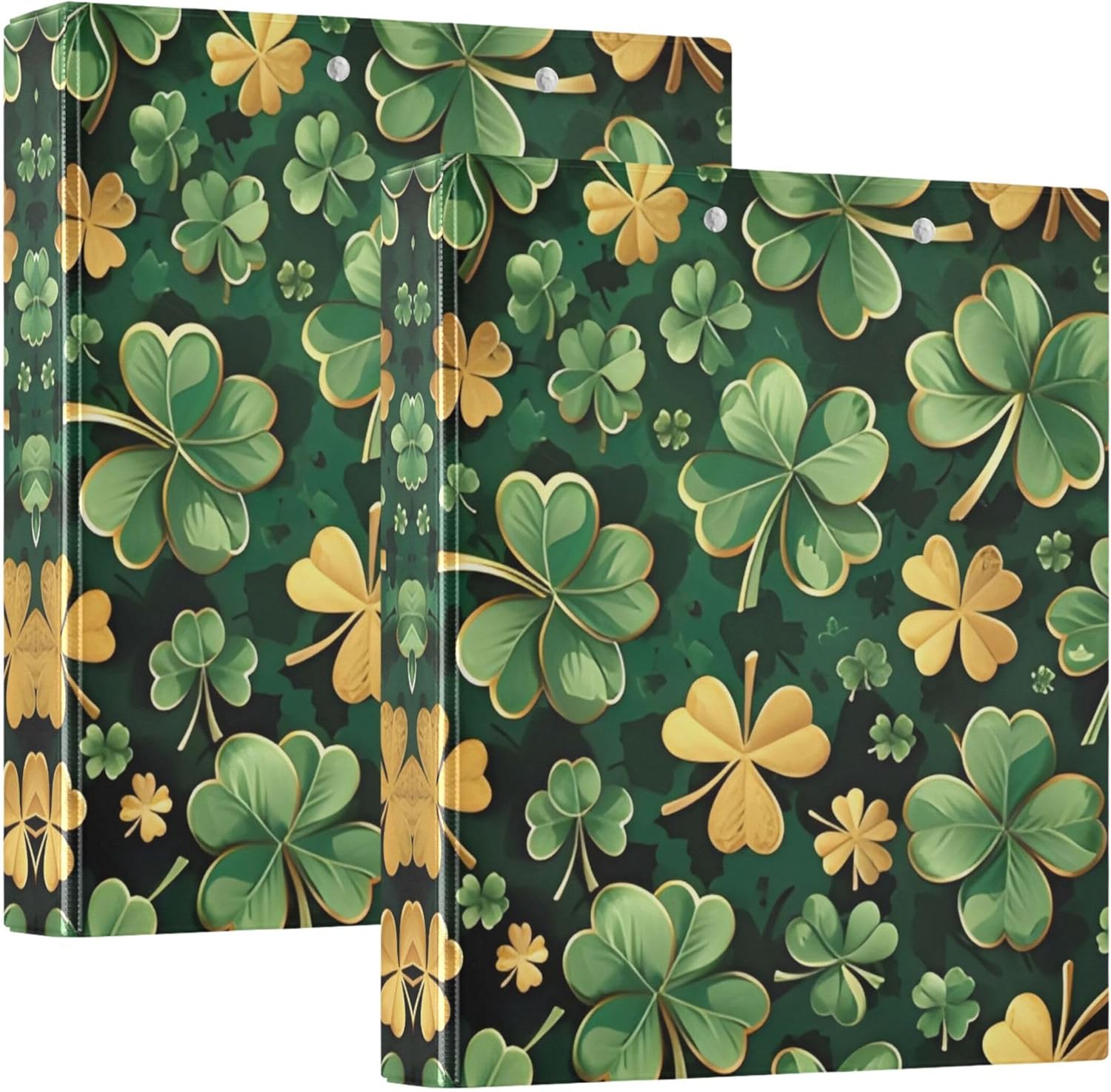 St. Patrick's Day Colorful Clover 3 Ring Binders, 1.5” Round Ring Binders with Clipboard - Letter Size, 3 Interior PVC Clear Pockets & Anti-Slip Clip for Office School Supplies, 2PCS