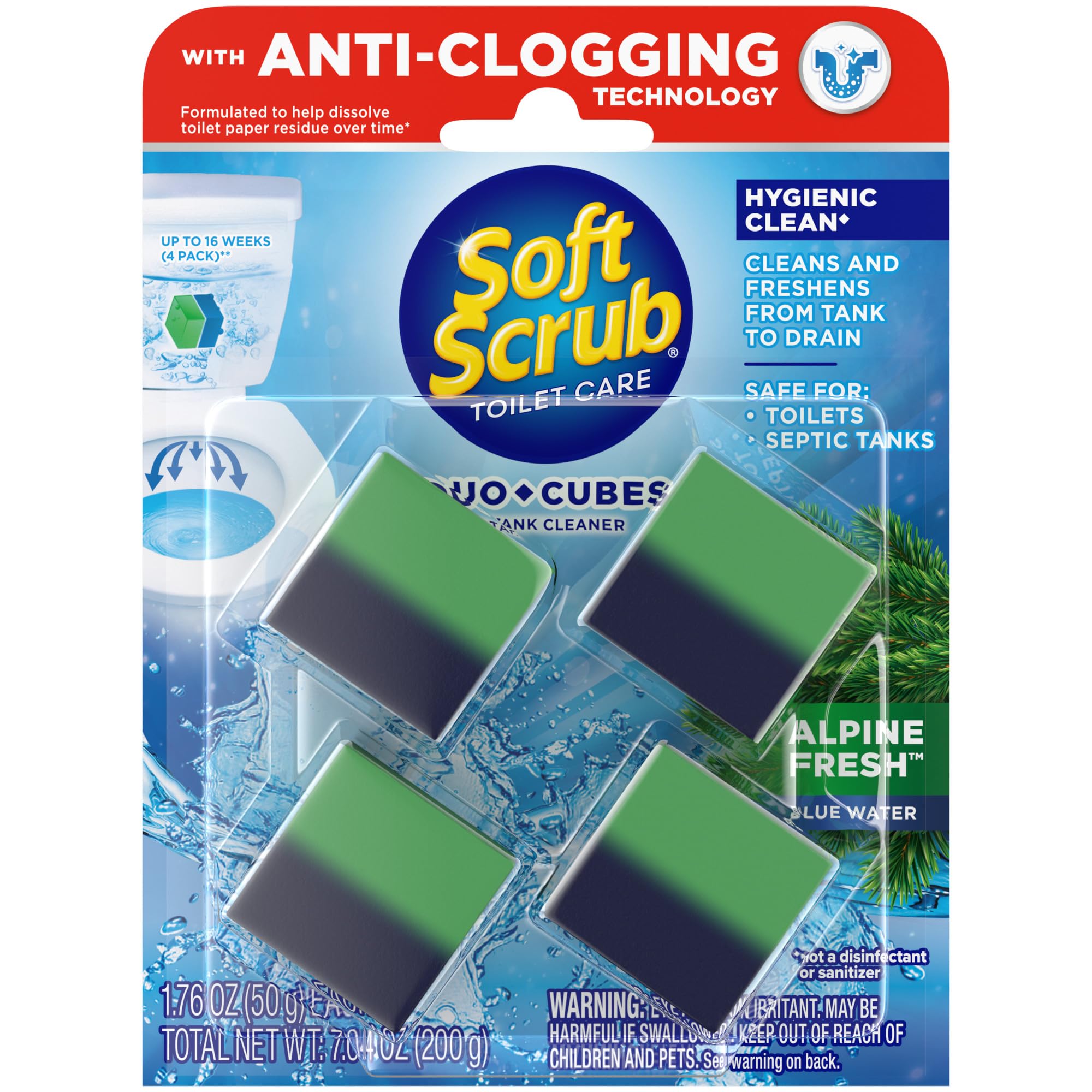 Soft Scrub in-Tank Toilet Cleaner Duo-Cubes, Alpine Fresh, 4Count