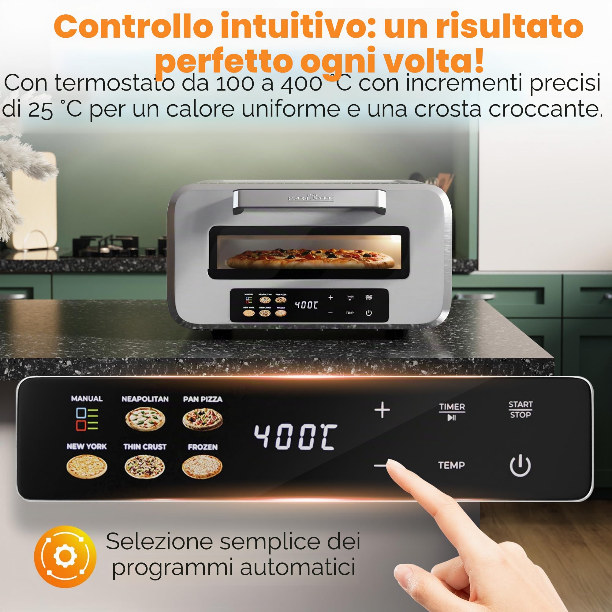 Forno elettrico per pizza ProfiCook | 400 °C | vera pietra per pizza | paletta per pizza inclusa | impostazione variabile di tempo e temperatura | Forno elettrico per pizza | Pizzamaker | PC PO 1323