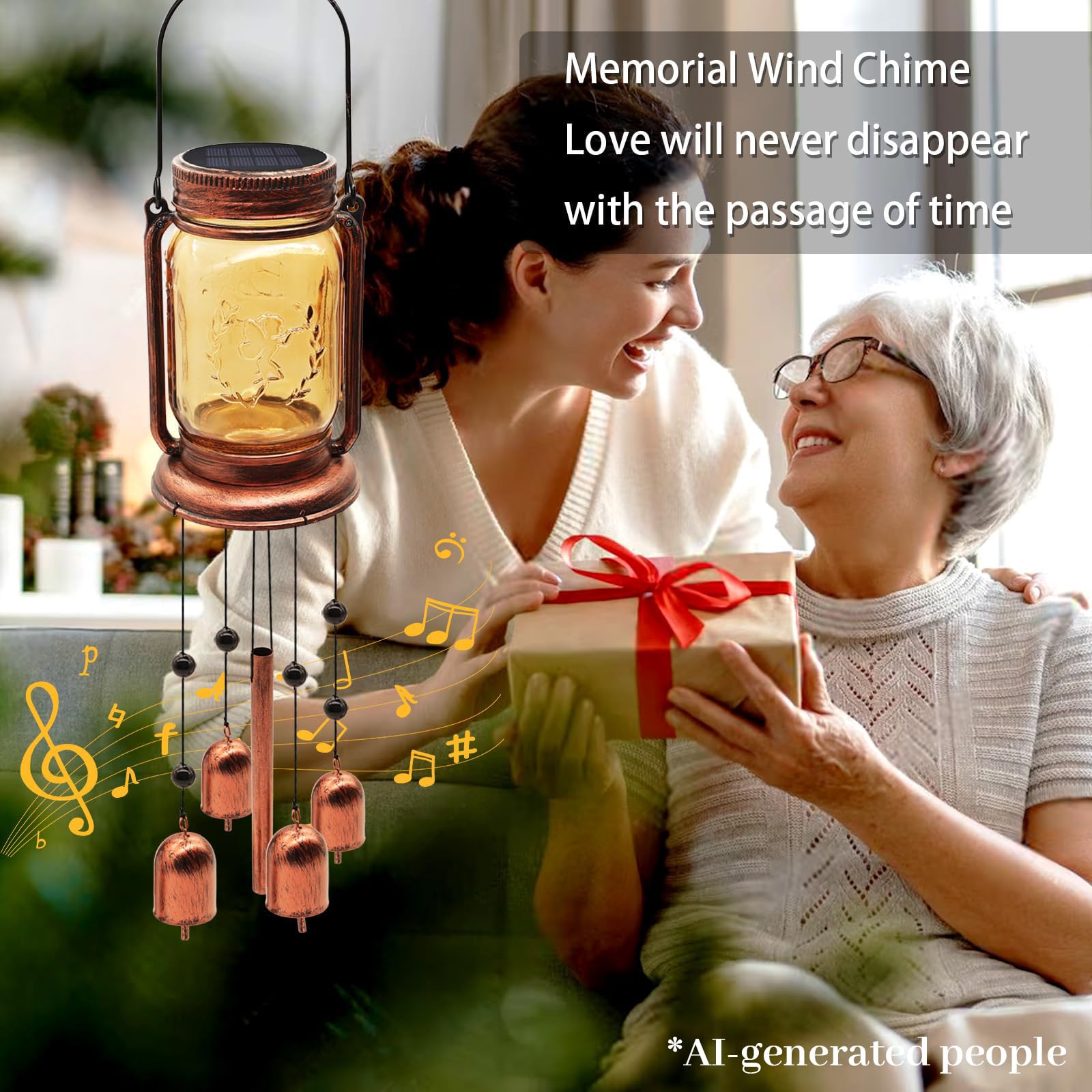 Solar-Windspiele für draußen, für Mutter, Frauen, Oma, Solar-Windspiel, einzigartiges Windspiel zum Aufhängen, IP65 wasserdicht, Hof, Garten, Terrasse, Innenhof, 2 Stück