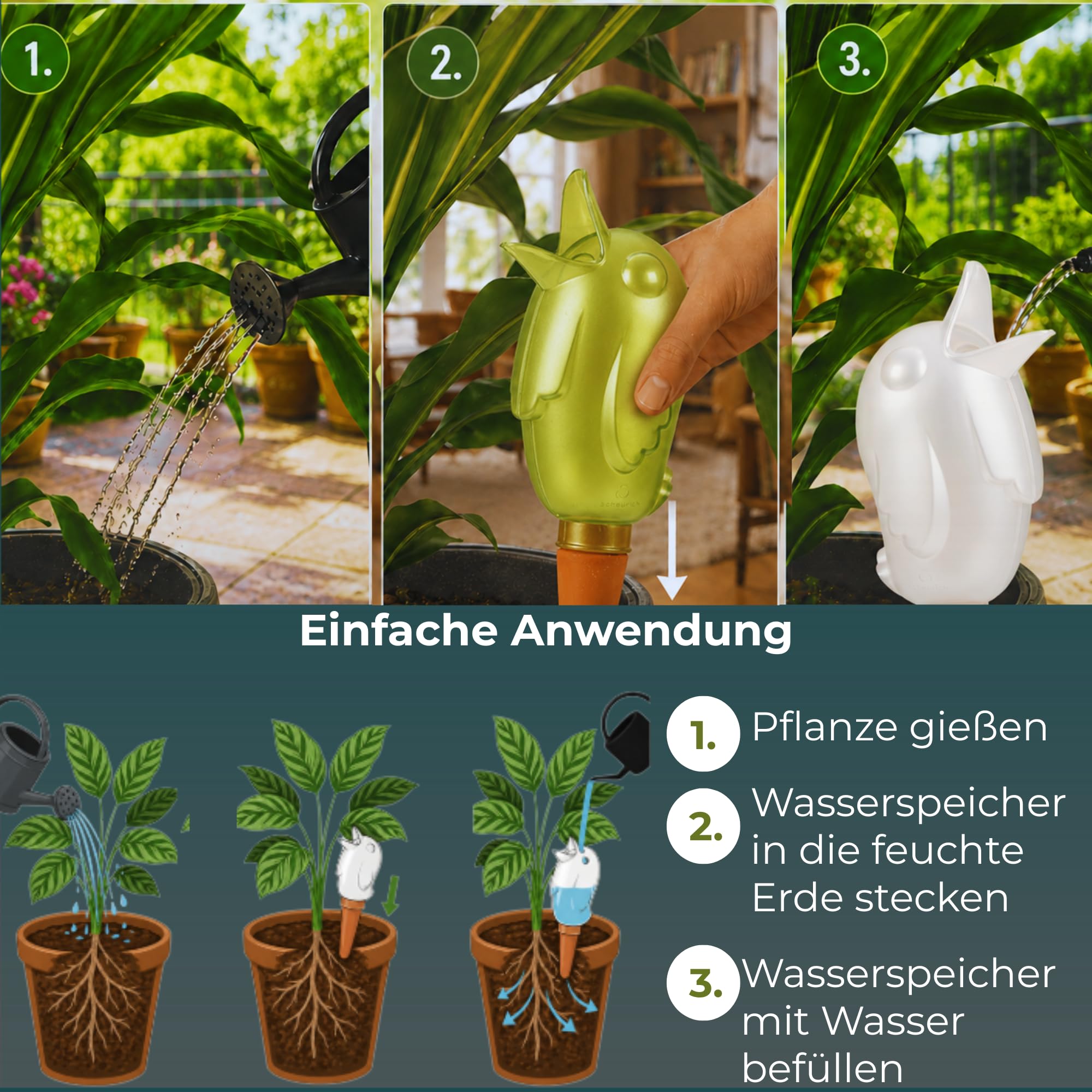 Lot de 3 fleurs d'arrosage boule d'arrosage Distributeur d'eau * bordy XL * – 29 cm/620ml