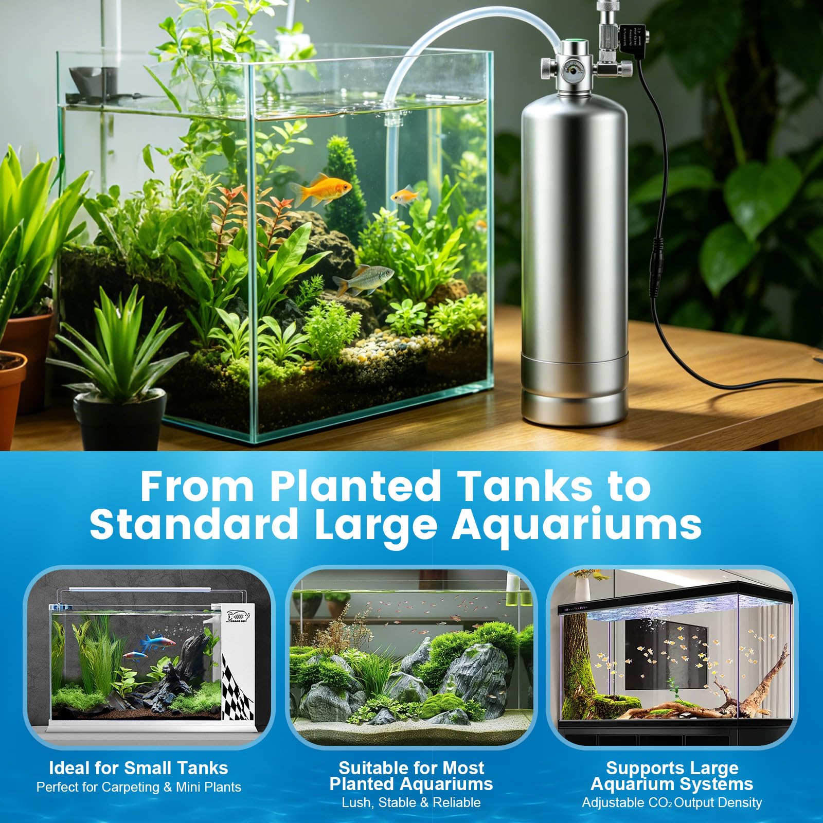 Sistema de reactor de dióxido de carbono de 2 L con regulador y válvula de aguja, generador de CO2 de acero inoxidable para acuario, con válvula magnética para plantas de acuario