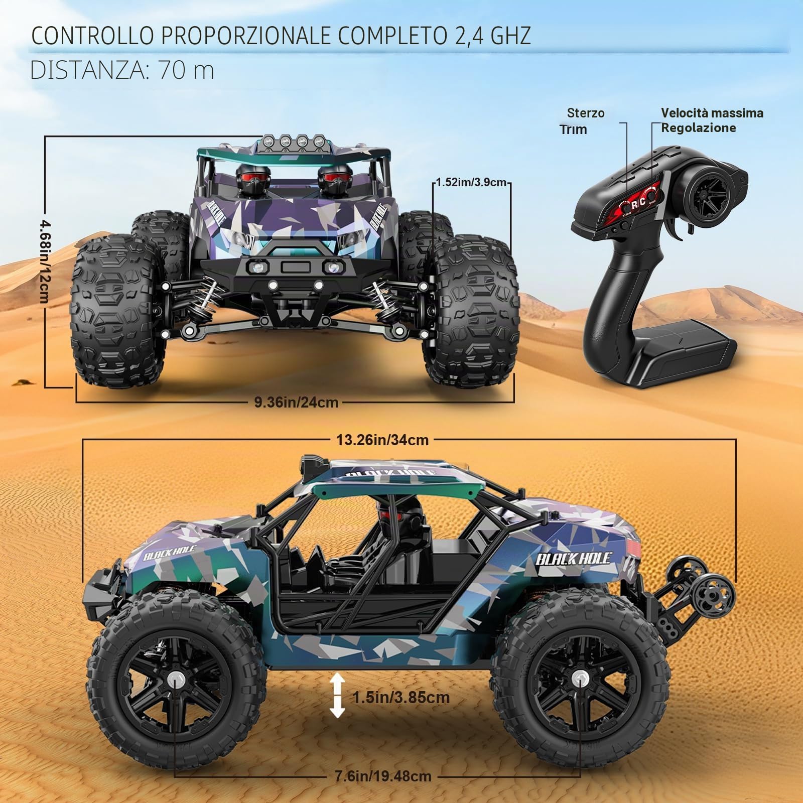 Macchina Telecomandata Professionale 1:14 per Adulti e Bambini, RC Car Off-Road Wüsten Truck 4X4 40 km/h con 2 Batterie da 1300mAh e 2 Set di Pneumatici, Macchina Radiocomandata Fuoristrada