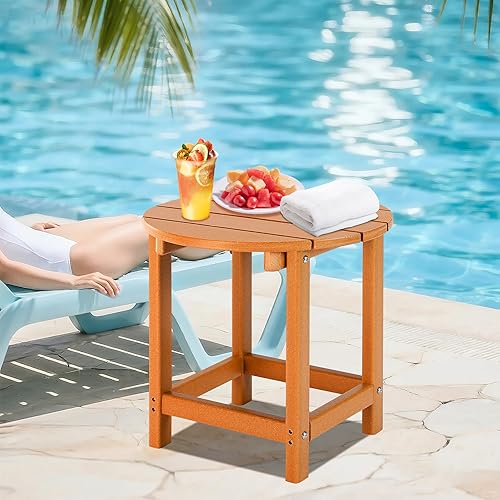 Miniatura 211 de LZRS Mesa auxiliar para exteriores, mesa auxiliar ovalada Adirondack doble con almacenamiento de 2 niveles, mesas auxiliares de HDPE para patio