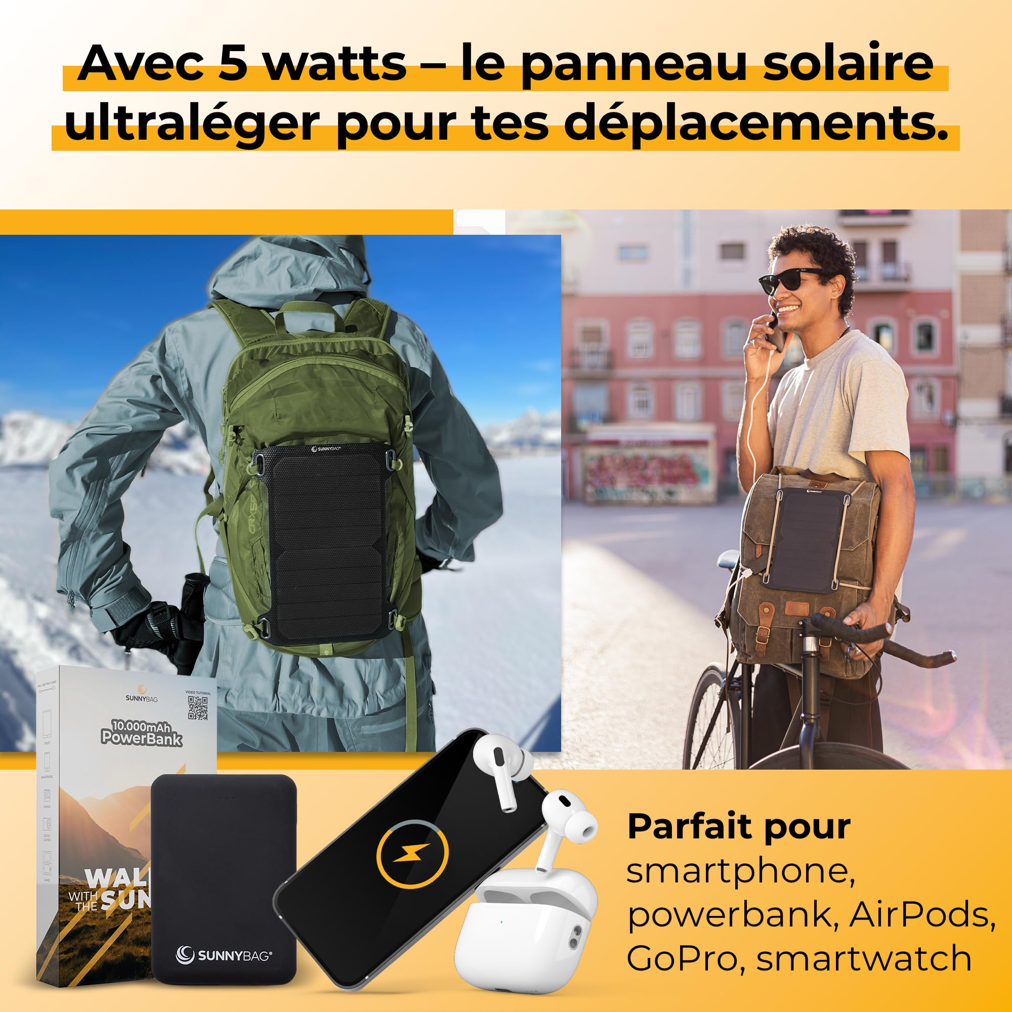 Sunnybag® Leaf Mini 2.0 Panneau Solaire [Ultra léger et Compact] – Chargeur Solaire (étanche et Robuste) – Panneau Solaire avec USB pour randonnée, Camping et extérieur – Idéal avec Batterie Externe