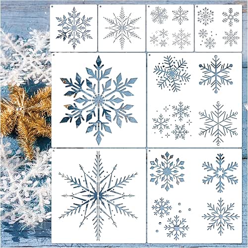 8pcs Christmas Snowflake Stencil Large Snow Flake Template for Painting
