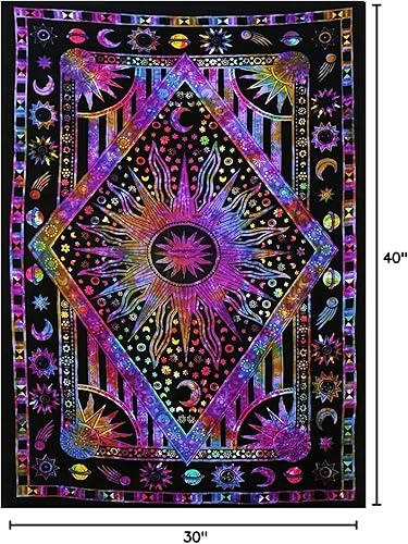 Miniatura 5 de ICC - Tapiz de teñido anudado de sol ardiente morado, celestial, luna, planeta, bohemio, para colgar en la pared, bohemio, hippie, hippie, tapiz de