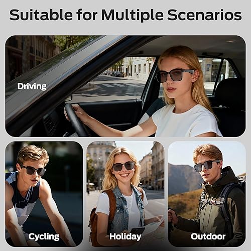 Miniatura 7 de Gafas inteligentes Oraolo, gafas de sol polarizadas con altavoz Bluetooth, música inalámbrica y llamadas, protección UV atlética/al aire libre y