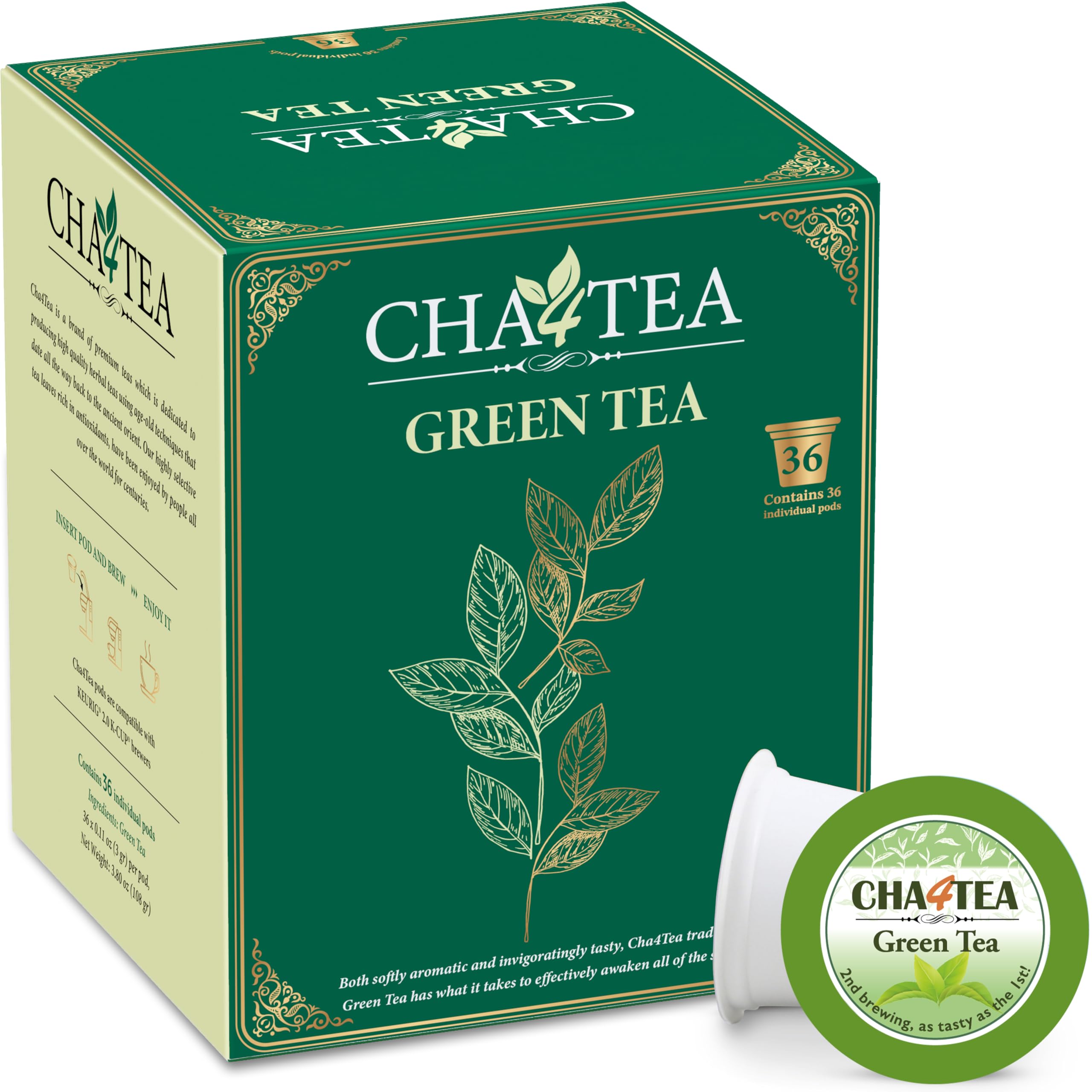 Cha4TEA K-Cup Zielona herbata, 36 filiżanek Keurig K