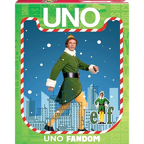 Mattel Games UNO Fandom Elf Card Game for Kids, Adults & Families, Deck Includes Collectible Foil with Images from The Movie