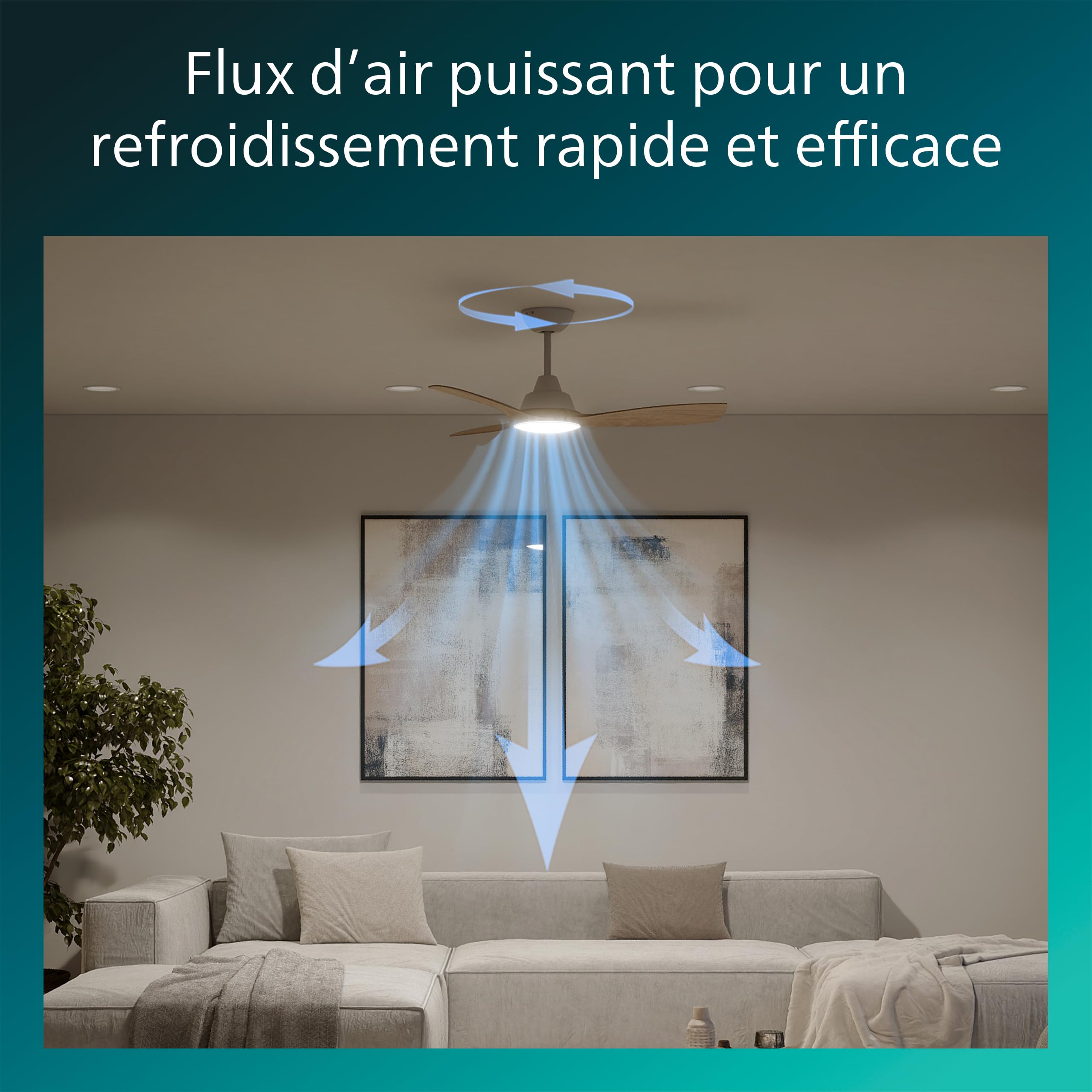 PHILIPS Ventilateur de Plafond LED 107 cm 2650 Lumens 3000-6500K Télécommande Blanc/Bois