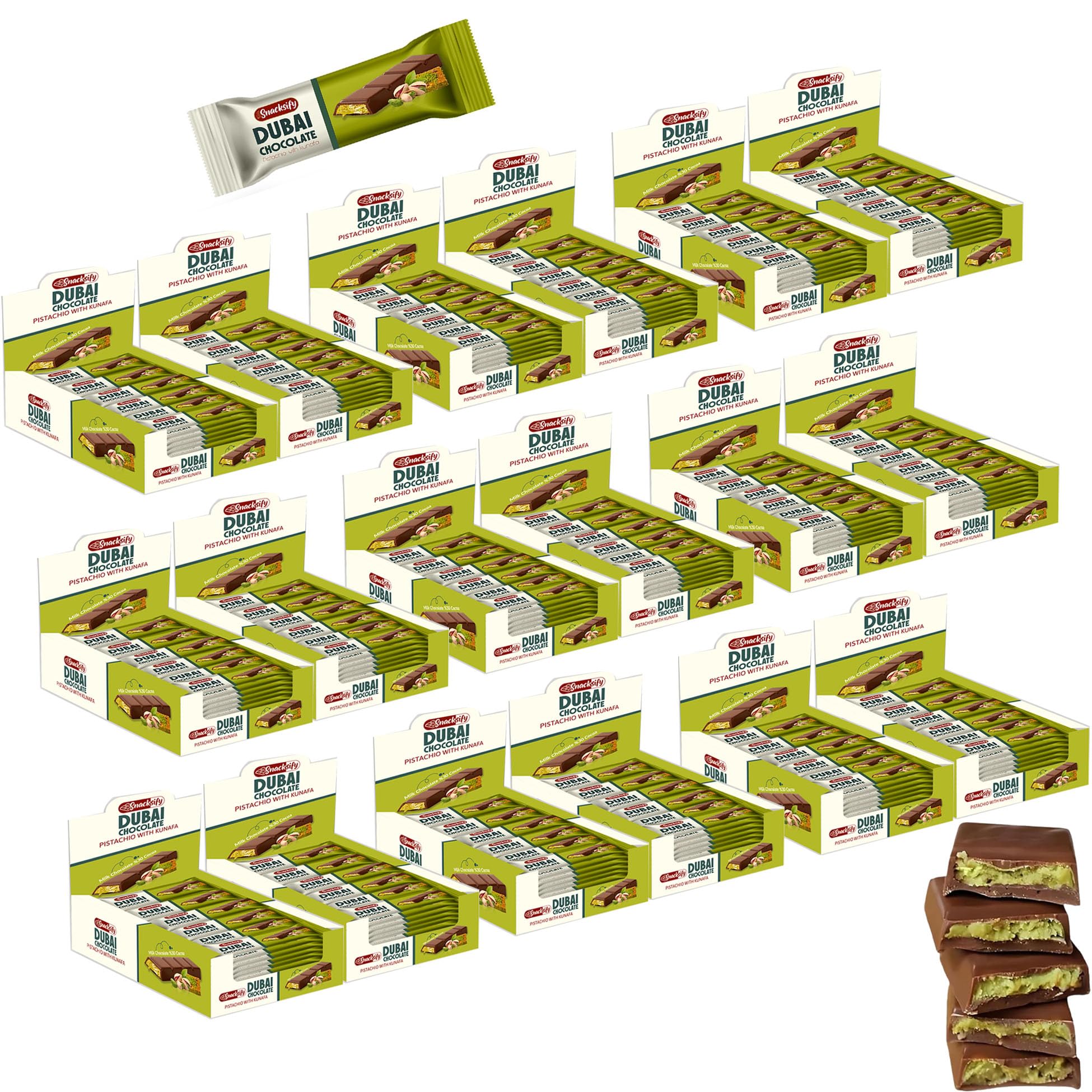Mini Dubai Chocolate (Pack of 432) - Kunafa Pistachio Bars, 27g Each, 25.74 lbs Total – Perfect for Gifting, Fresh Daily Production, 432 Pieces with Shredded Phyllo Dough