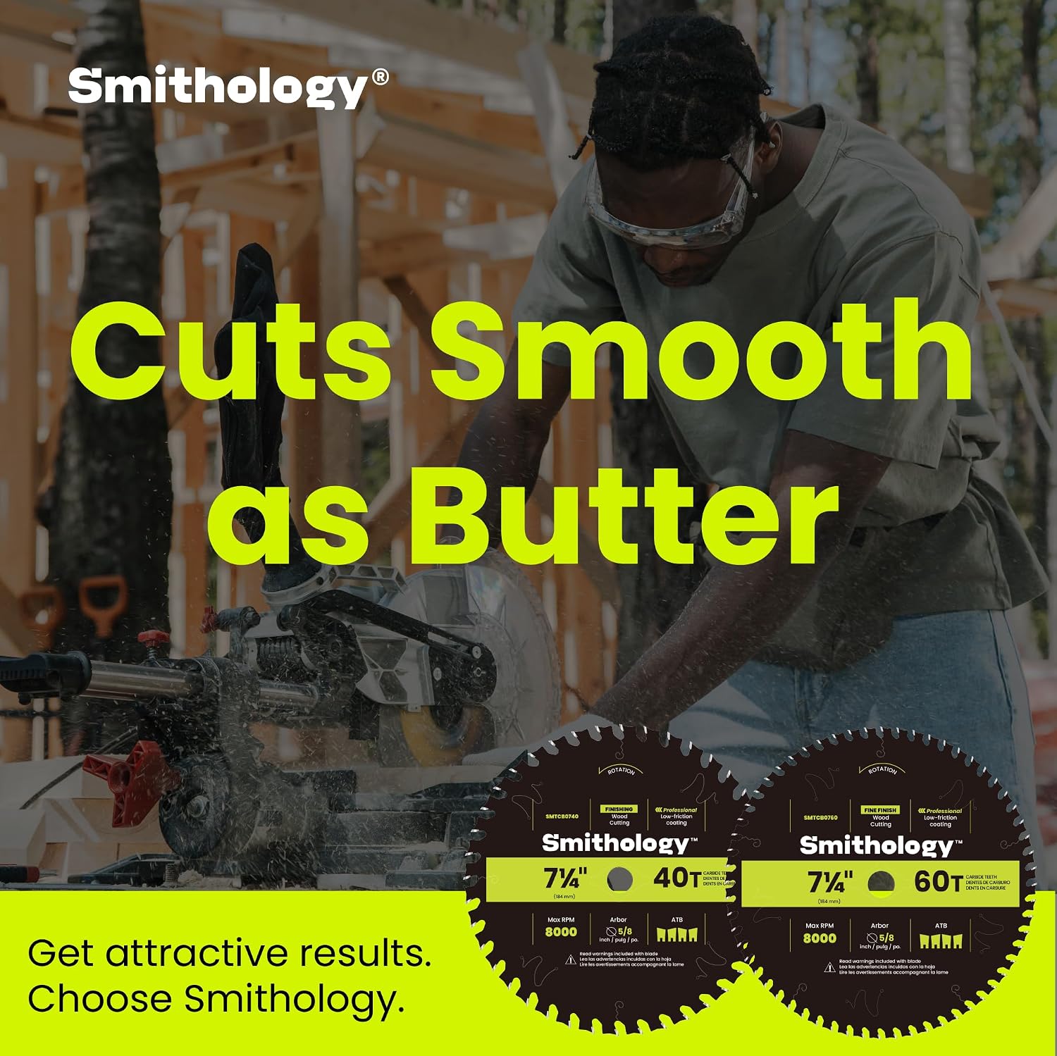 Smithology Circular Saw Blades 7 1/4 Inch – 3 Pack | ATB 40 Tooth & 60 Tooth | Carbide Tipped | Thin Kerf | Wood Crosscutting, Ultra Fine Finishing | Anti-Stick Coating | 5/8 Inch Arbor | SMTCBV01-3