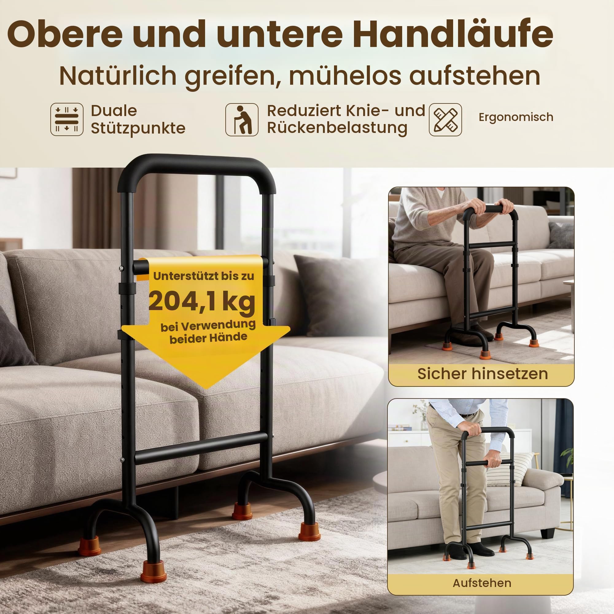 Stehhilfe für Stuhl und Couch, höhenverstellbare Mobilitätshilfe für Senioren, Leichter Aluminiumrahmen mit 204 kg Kapazität