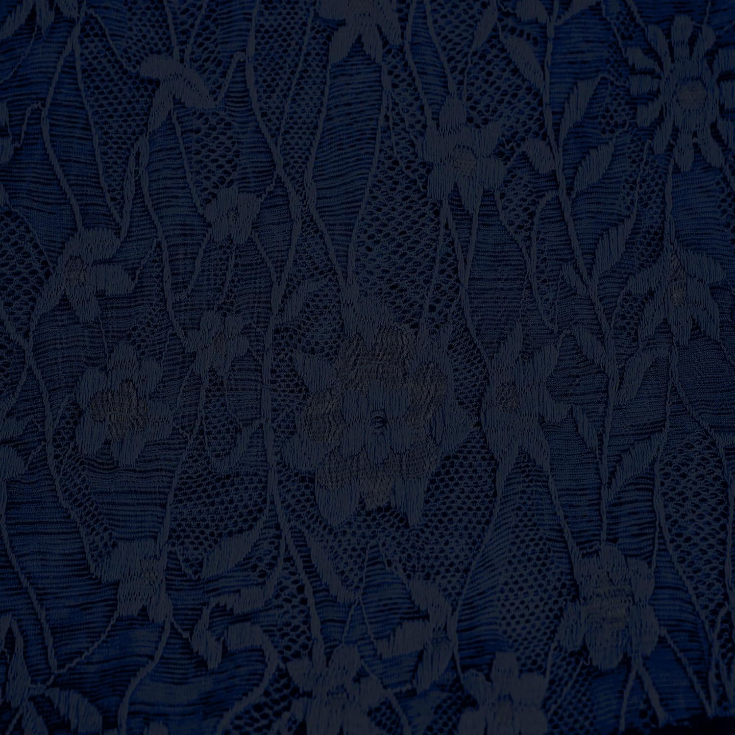 Stylish FABRIC 59" Wide Nylon Spandex Vintage Floral Lace with Scallop, 2-Way Stretch, 160GSM, Medium Weight-Anti-Wrinkle, Breathable for Bridal Gowns, Dress & Lingerie, Navy 1 Yard