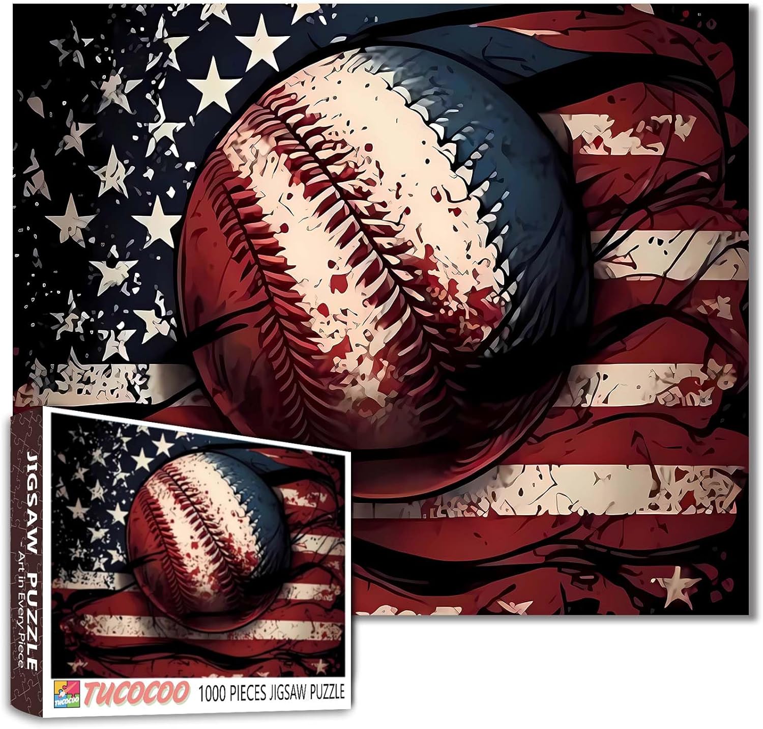 Baseball Jigsaw Puzzle 1000 Pieces Puzzles for Adults,American Flag Jigsaw Puzzles for Challenging Family Activity Games DIY Puzzle for Home Wall Decor Gifts - 20 x 27 Inches