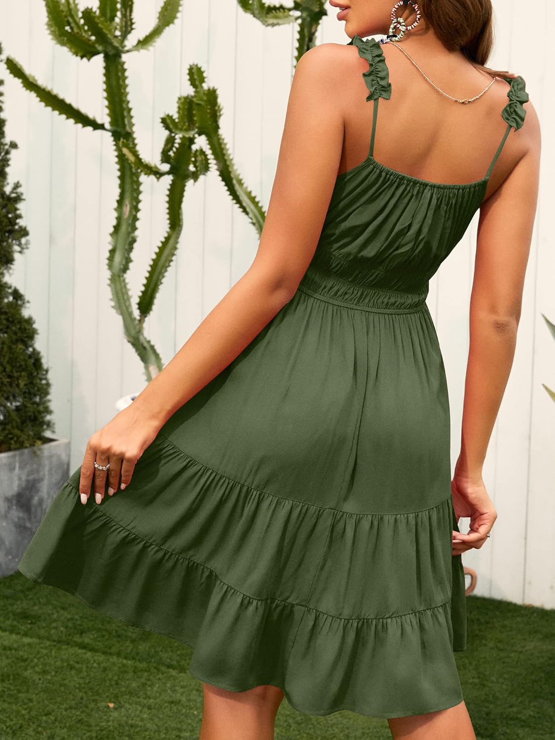 ZAFUL Womens Summer Spaghetti Strap Mini Dress Square Neck Sleeveless Smocked Waist Tiered Flowy Sundresses - Image 3