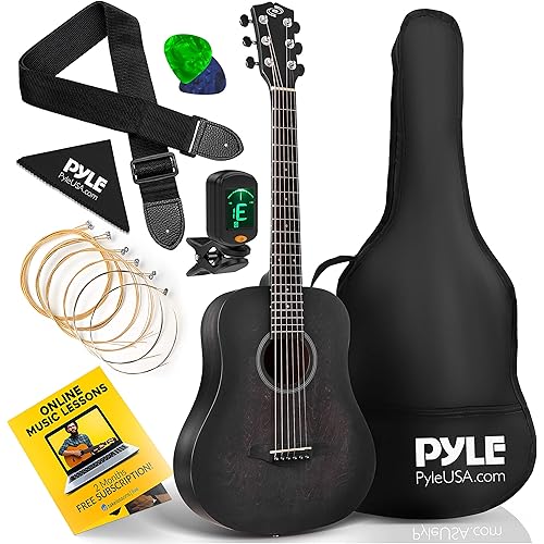 Pyle 6 String Acoustic Guitar Pack, Left, Black, 1/2 (PGA820BK.X9)