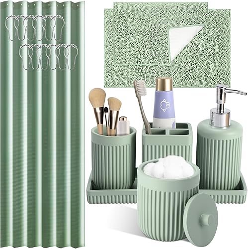 Miniatura 20 de Juego de 5 accesorios de baño de mármol blanco de resina, dispensador de jabón de loción, soporte para cepillo de dientes, vaso de baño, soporte