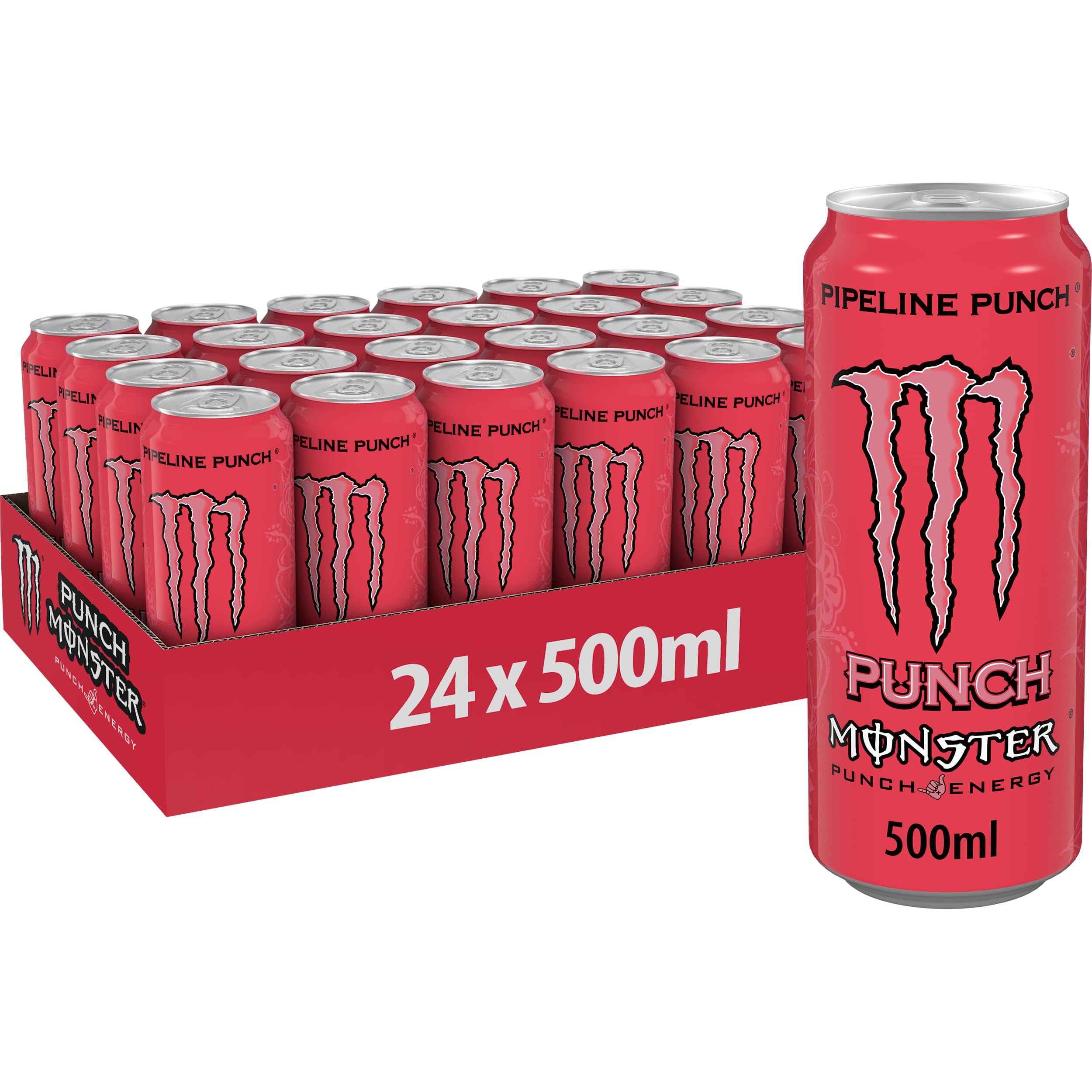 Monster Energy Pipeline Punch – 24 Lattine da 500 ml, Energy Juice con Taurina, L-carnitina, Inositolo e Vitamine del Gruppo B, Bevanda Energetica dal Gusto di Frutto della Passione, Arancia e Guava Pipeline Punch 500ml