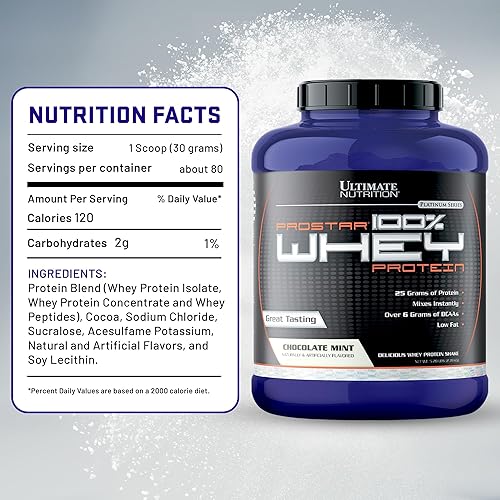 Vista 71 de Ultimate Nutrition PROSTAR 100% proteína de suero en polvo, baja en carbohidratos, apta para dieta cetogénica, 80 porciones, crema de chocolate
