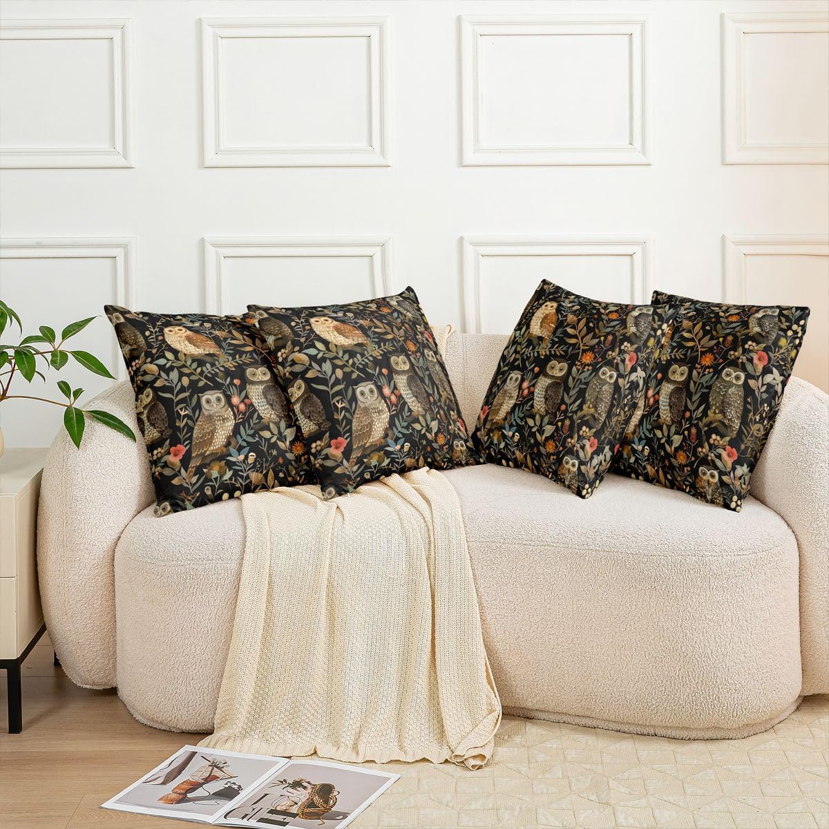 Erosebridal Kawaii Owl Cushion Cases 22x22 Inch Set of 2 Black and Brown Throw Pillow Covers Wild Anima Pillow Covers Cute Bird Cushion Cases image 5