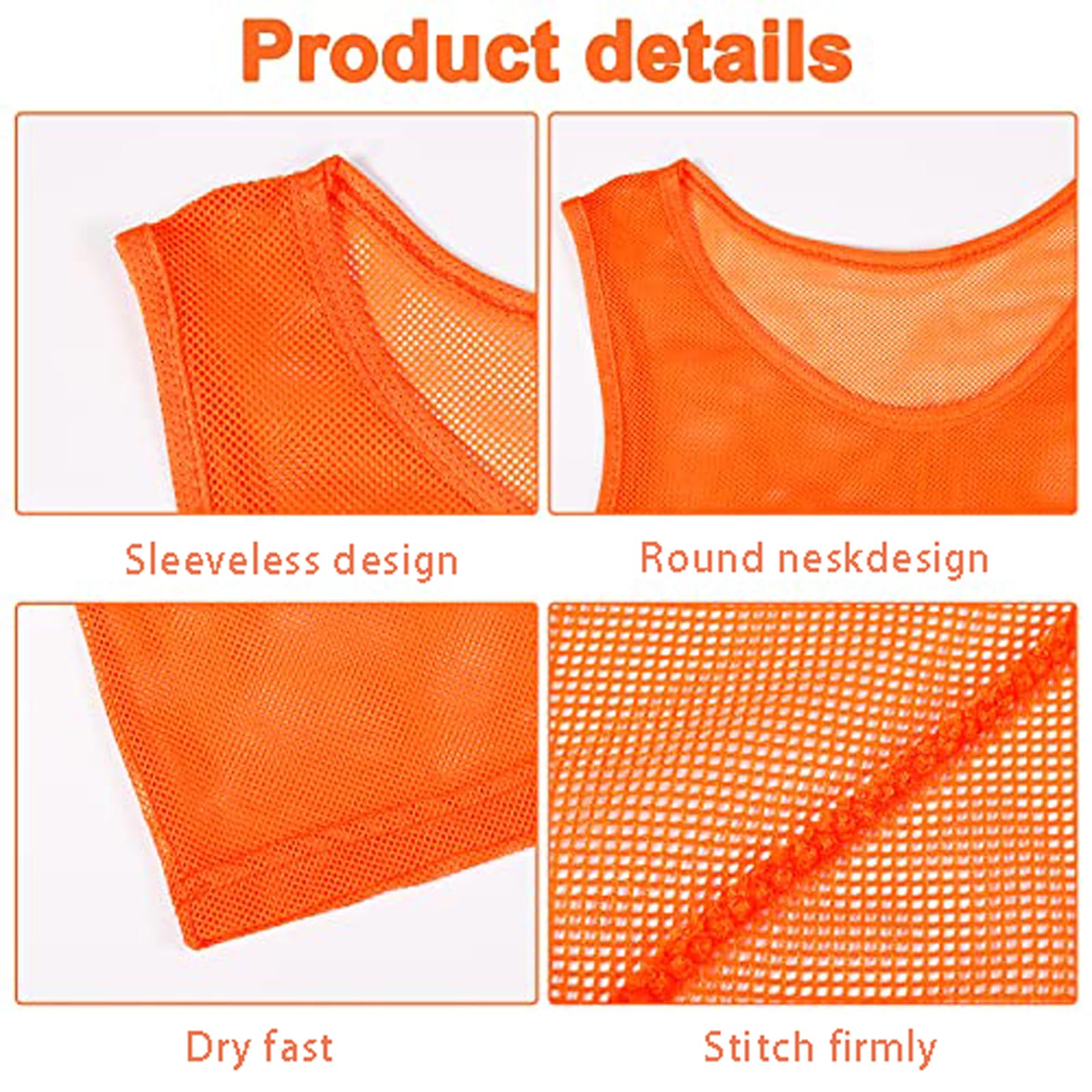 LIOOBO Lot De 6 Gilets D'entraînement Rayés – Maille Respirante, Ajustement Serré, Orange, Pour Football, Running Et Sports Collectifs Adultes