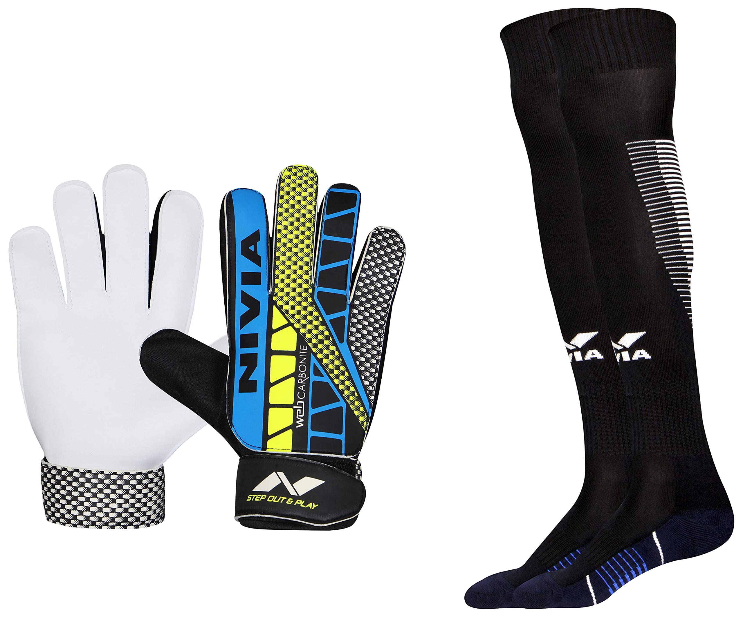 Nivia Web 898 Latex Goalkeeper Gloves (Multicolour) Soccer Stockings PP Medium, (Navy Blue) Combo (B086159BKT) Amazon Price History, Amazon Price Tracker