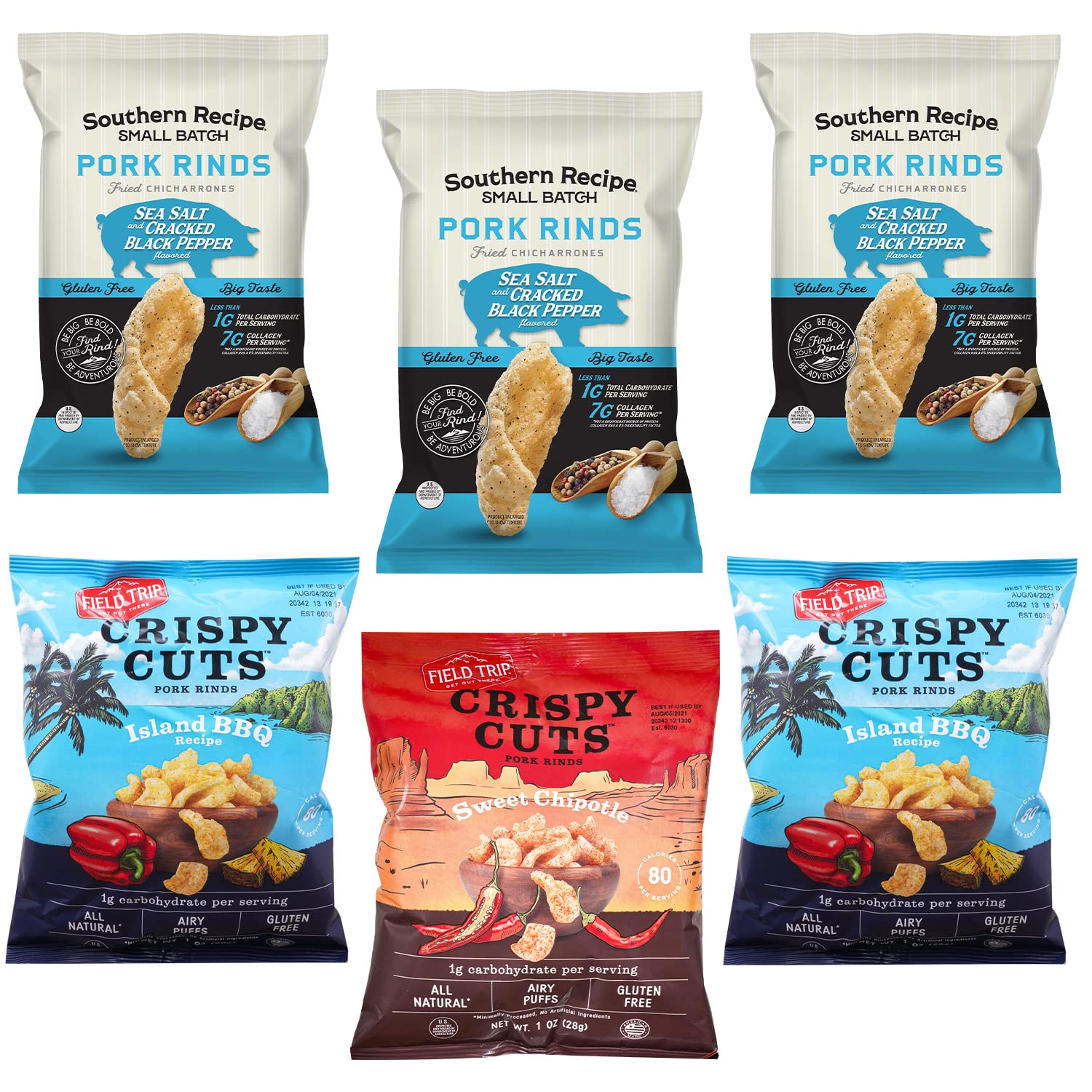 Pork Rinds Assortment Pack of 6 Gourmet Keto Snack High