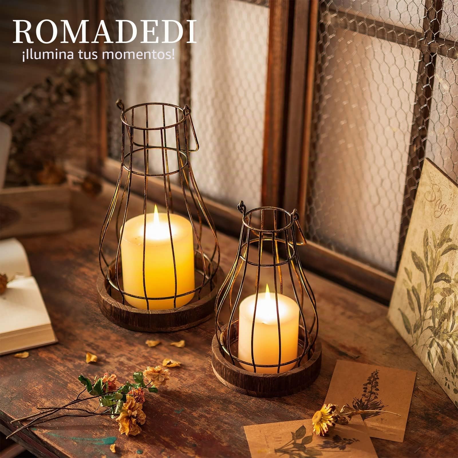 Romadedi Farol para decoración del hogar, portavelas rústico, faroles decorativos para velas, sala de estar, cocina, comedor, mesa de centro, chimenea, repisa al aire libre