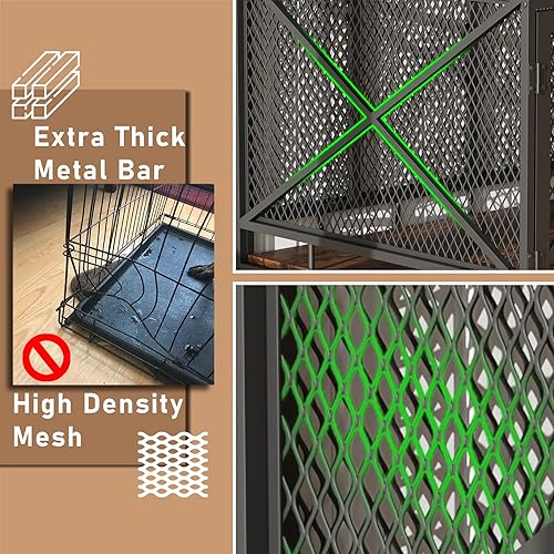 Miniatura 2 de Dog Crate Furniture, Wooden Dog Kennel Table, Heavy Duty Large Indoor Dog House with Three Doors, 43" Large Size (Retro Brown) Marrón