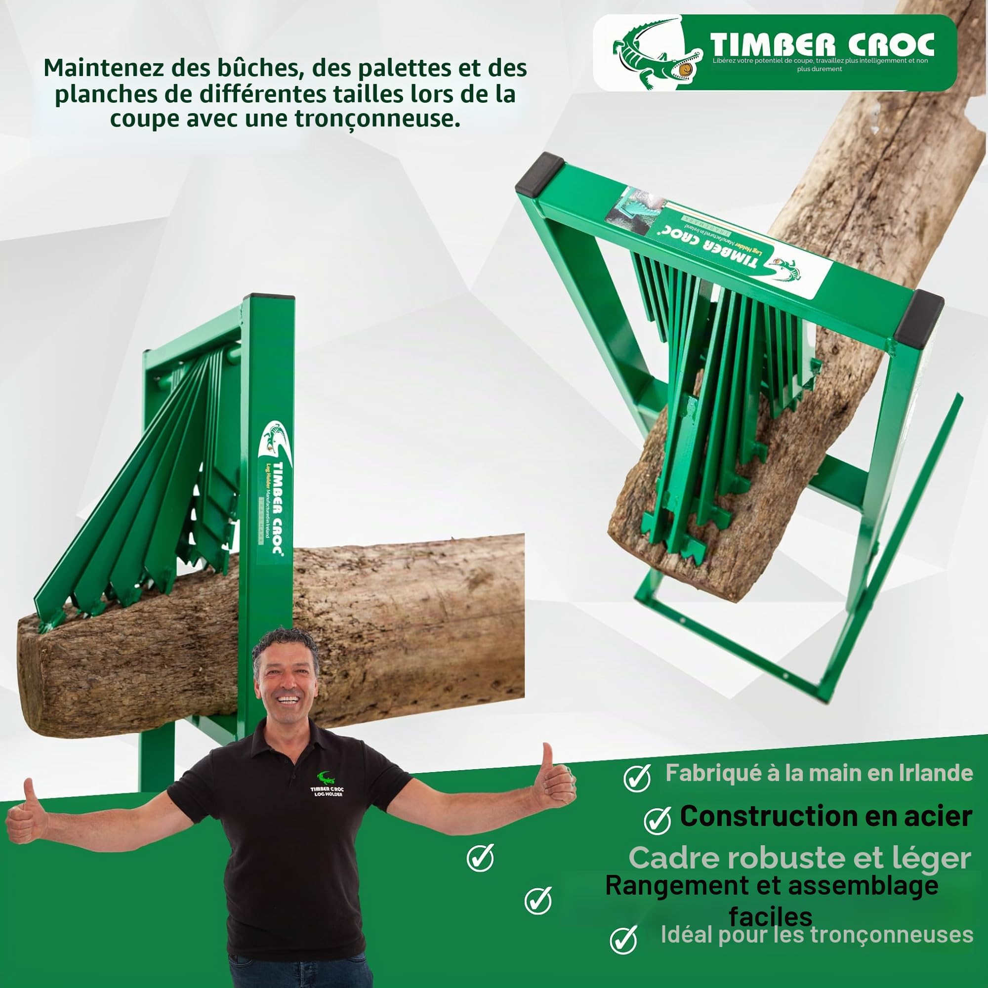 Chevalet de sciage pour bûches réglable en acier | Support de coupe de bûches | Tréteau de tronçonneuse | Capacité de levage +200 kg
