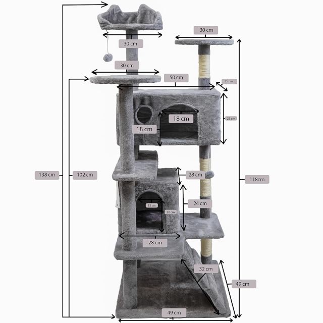 Foto 8 de 8 de Árbol Rascador para Gatos BIMBI de 138 cm CASA basics, Torre Multi-Nivel con Cuevas, Plataformas, Hamaca…