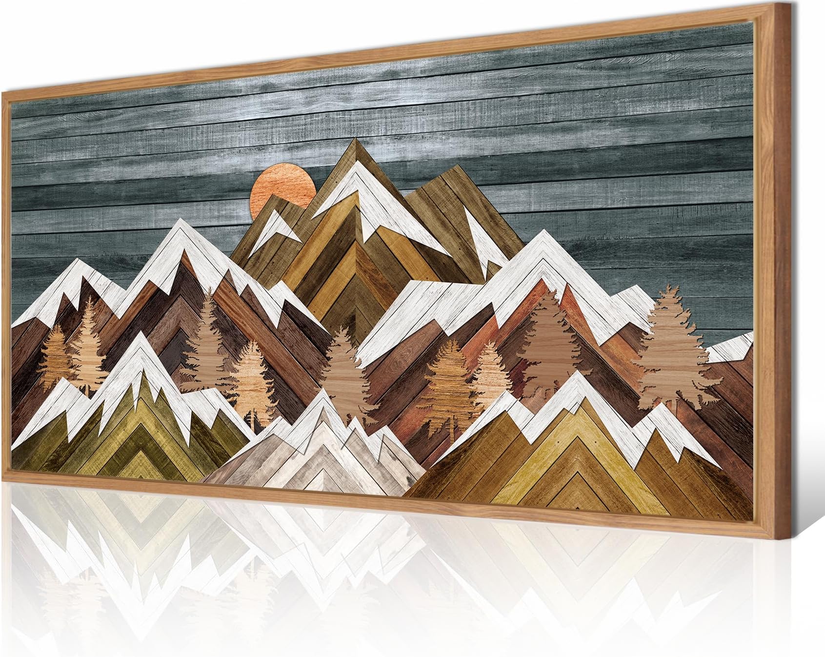 Boho Mountain Wall Art Framed Mountain Landscape Canvas Artwork for Living Room Bedroom Bathroom Office 20x40 Inch