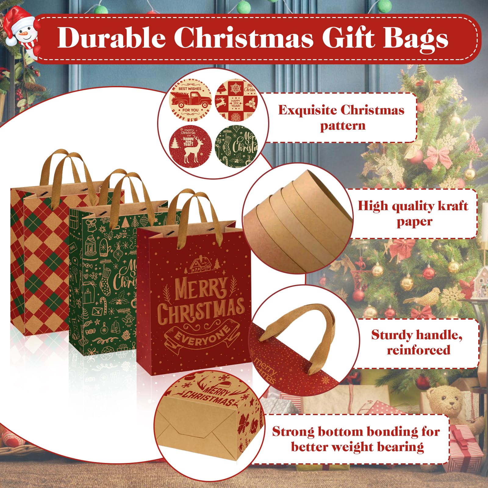 Image secondaire de AFXXE 12 Pièces Sac Cadeau Noël Kraft