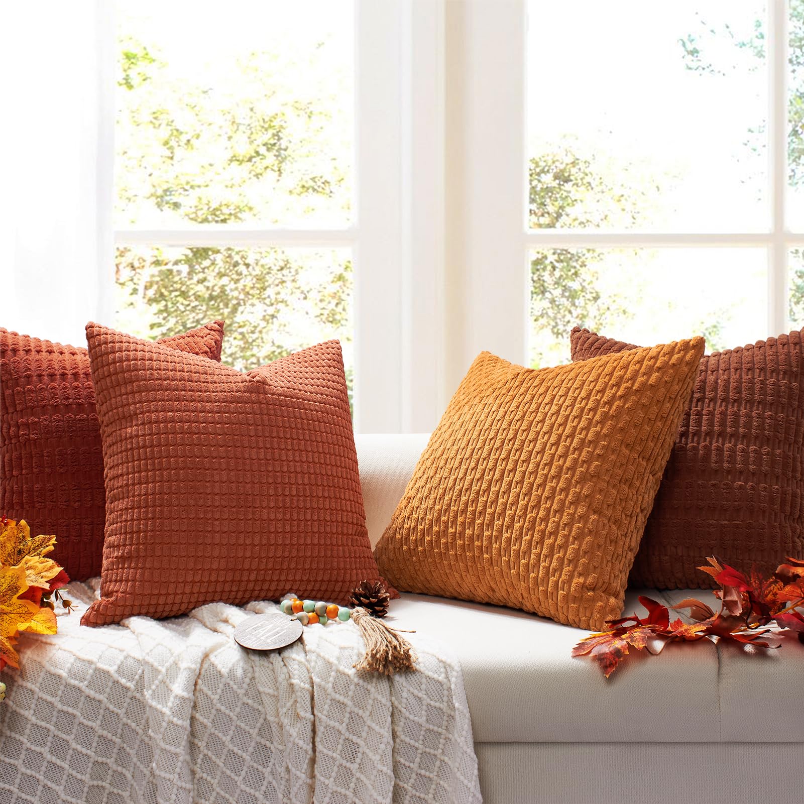 Softalker Kissenbezug 60x60 Herbst Orange Cord 2er Set Boho weiche Kissenhülle Kissenbezüge Sofakissen Zierkissen Dekokissen Couchkissen Herbstdeko Deko Wohnzimmer Haus Garten Stuhl Winter Autumn Küche, Haushalt & Wohnen